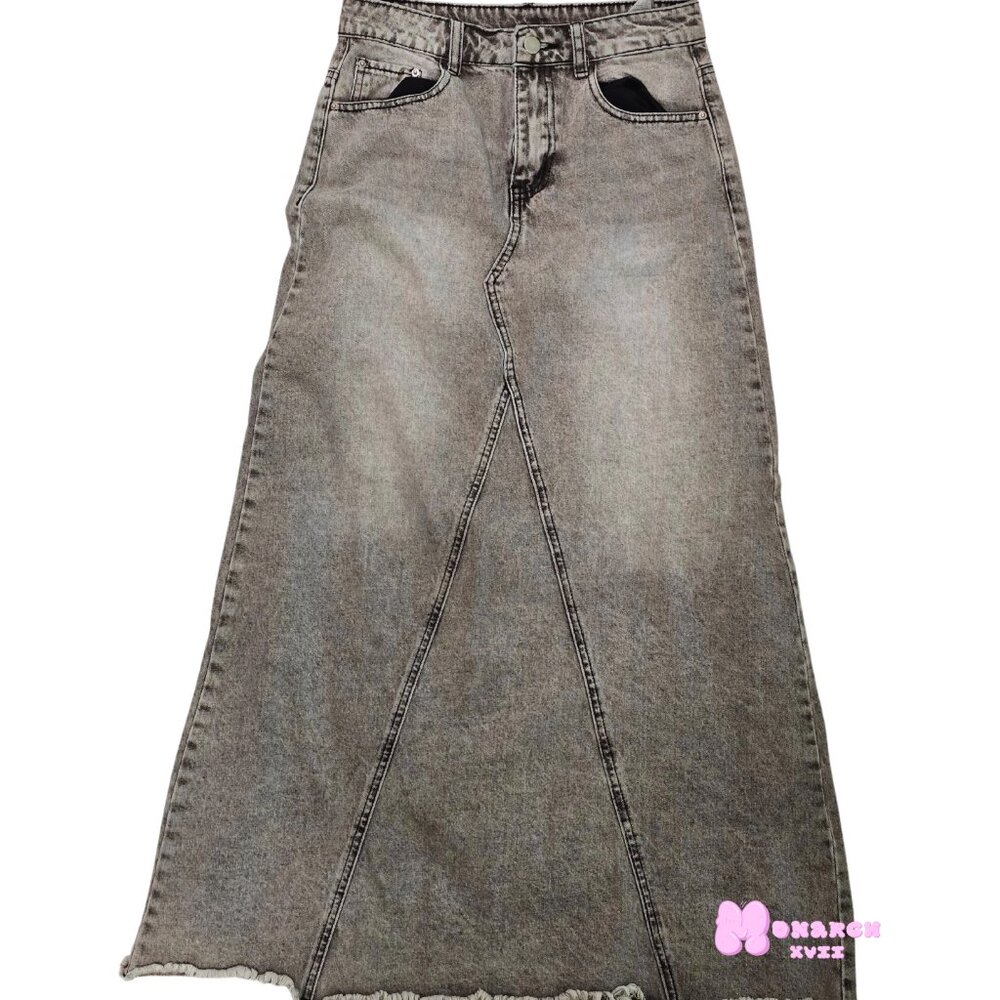 Acid Wash Maxi Denim Skirt